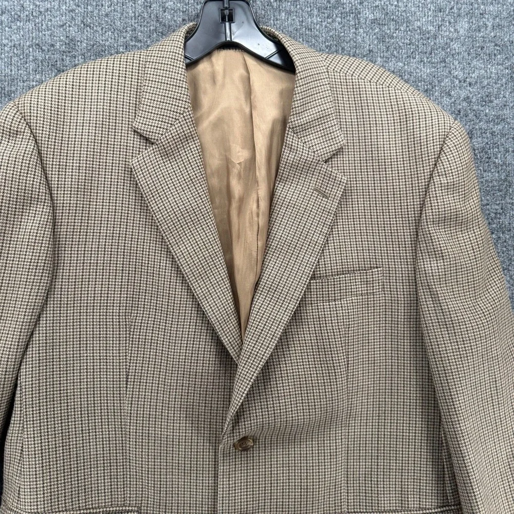 Chaps Blazer Jacket Mens 42S Houndstooth Silk Wool Button Up Sport Coat Academia
